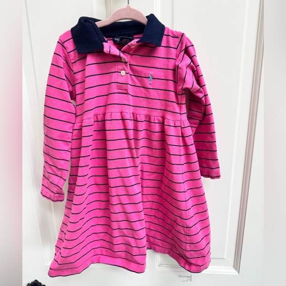 Ralph Lauren Other - Ralph Lauren Girls Size 4 Pink and Navy Stripe Collared Polo Long Sleeve Dress